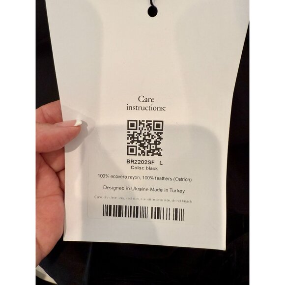 Sleeper Black Feather Trim Midi Slip Dress NWT - Size L - Picture 5 of 8